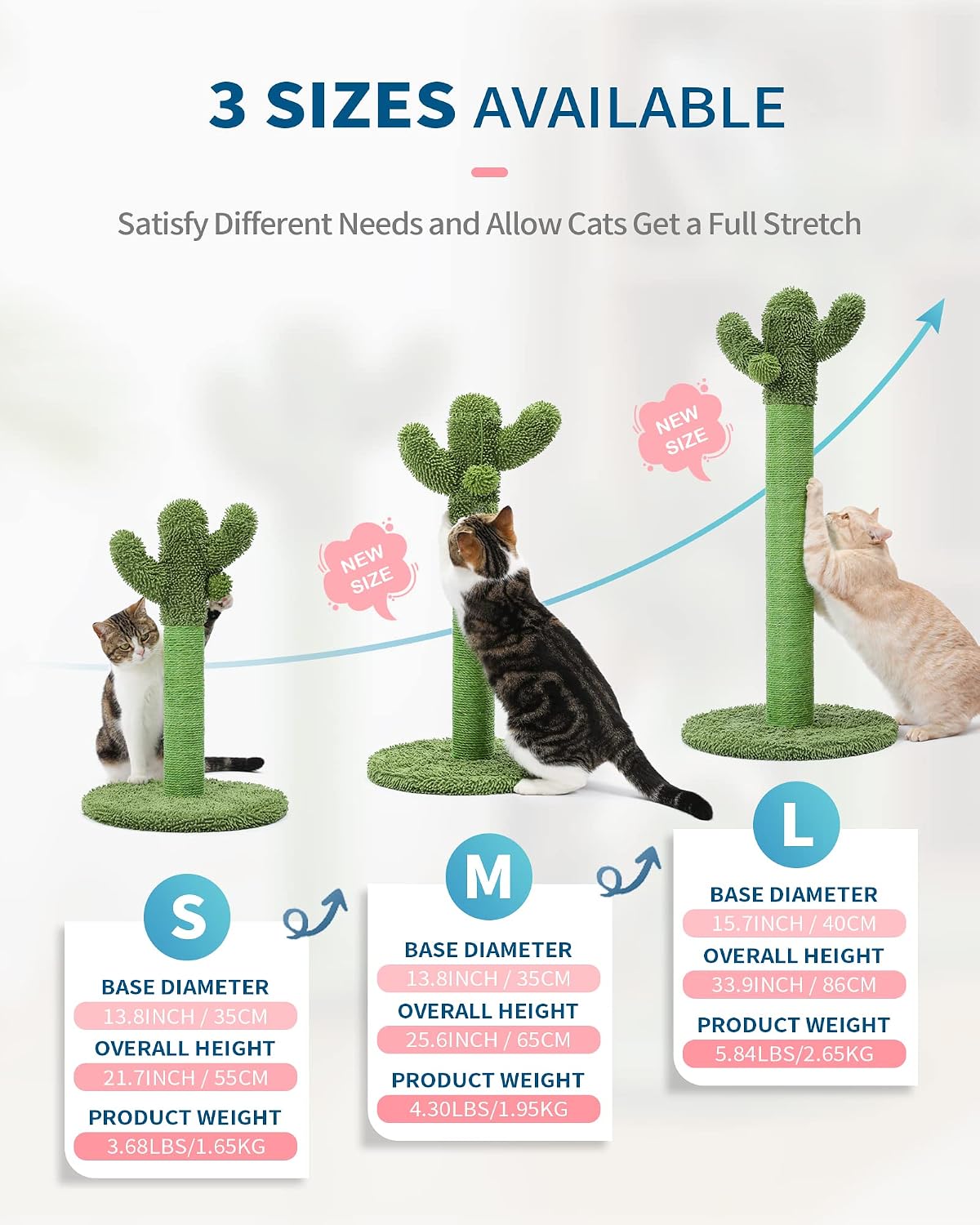 Made4Pets Cactus Cat Scratching Post for Small Indoor Cats & Kittens, 21.7